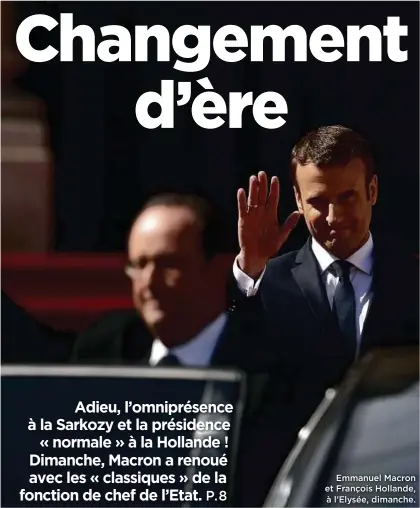  ??  ?? Emmanuel Macron et François Hollande, à l’Elysée, dimanche.