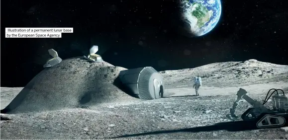  ?? ?? Illustrati­on of a permanent lunar base by the European Space Agency