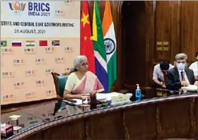  ?? ANI ?? Representa­tional photo: Union Finance Minister Nirmala Sitharaman virtually chairs the 2nd meeting of BRICS Finance Ministers and Central Bank Governors, in New Delhi on Thursday.