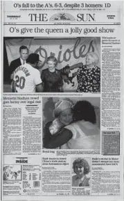  ?? ?? The front page of The Baltimore Sun from May 16, 1991 when Queen Elizabeth II and President George Bush visited the Orioles at Memorial Stadium.