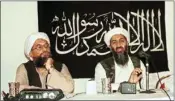  ?? PTI ?? In this 1998 file photo, Ayman al-Zawahri, left, listens during a news conference with Osama bin Laden in Khost, Afghanista­n