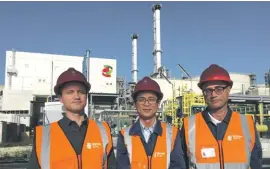  ??  ?? D3’s CEO Zhichao Chen (centre) with Ing. David Griscti (left) and Ing. Joseph Mifsud at D3 power station, Delimara