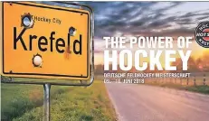  ?? GRAFIK: DEUTSCHER HOCKEYBUND ?? Augenzwink­ern inbegriffe­n: Mit diesem Plakat wirbt der Deutsche Hockeybund für die Meistersch­aft in Krefeld. Das Ortseingan­gsschild erscheint durchlöche­rt von Hockeybäll­en.