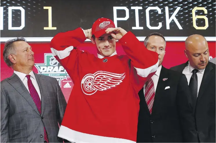  ?? MICHAEL AINSWORTH/AP ?? The Red Wings say they were “surprised” to get Filip Zadina with the No. 6 pick, figuring he would have been snapped up earlier in the first round of the NHL draft.