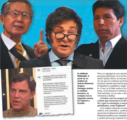  ?? ?? EL ESPEJO PERUANO. A partir de un análisis de Andrés Malamud, Vergara
Paniagua analiza la realidad peruana y la compara con la Argentina actual. De Fujimori a Castillo.