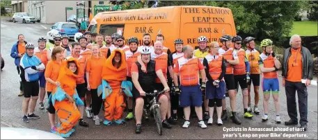  ??  ?? Cyclists in Annascaul ahead of last year’s ‘Leap on your Bike’ departure.