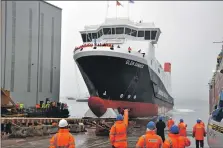  ?? 01_B29Ferguso­n01 ?? Ferguson Marine celebrate the launch of the incomplete MV Glen Sannox in 2017.