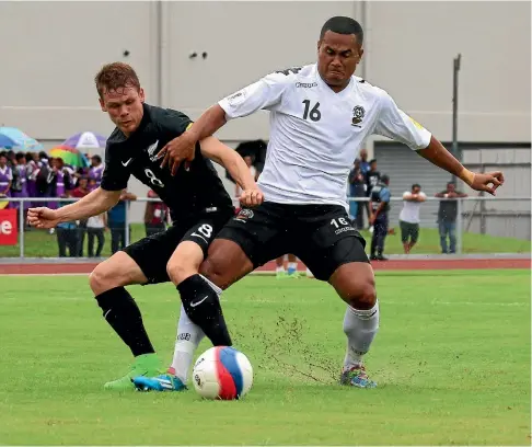  ?? OFC MEDIA ?? Michael McGlinchey and his New Zealand team-mates had a tough battle against Fiji before winning 2-0 in Lautoka on Saturday.