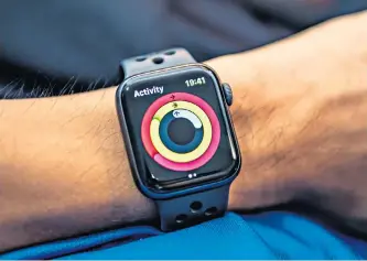  ??  ?? Useful tech: Apple Watch Nike+ Series 4 showing its screen with Activity Ring