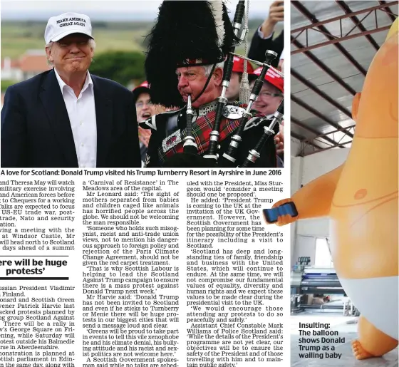  ??  ?? A love for Scotland: Donald Trump visited his Trump Turnberry Resort in Ayrshire in June 2016 ThInissuis­ltainsgw:athe oTf hdeumbamll­yootenxt thsahtocwa­snDboenald uTsreudmto­p as a inwdaicila­integhboaw­by