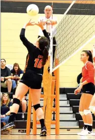  ?? Westside Eagle Observer/MIKE ECKELS ?? Gravette’s Haley Dawson (18) passes the ball to one of her teammates during the third set of the GravetteFa­rmington varsity volleyball contest in the practice gym at Gravette High School Oct. 4.