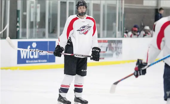  ?? DAX MELMER ?? Joey Trifone is a 16-year-old from Kenosha, Wis., with a blistering shot who impressed Windsor Spitfires coaches at their prospects camp at the WFCU Centre on Sunday.