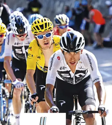  ??  ?? Bernal gave an MVP performanc­e on Alpe d'Huez, where he led the GC group for 8km