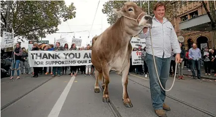  ??  ?? Australian farmers took to the streets of Melbourne last year over the prices they were paid by dairy companies such as Fonterra.