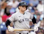  ?? MATT SLOCUM — THE ASSOCIATED PRESS ?? The Yankees’ Clint Frazier may never play again due to a vision problem, manager Aaron Boone says.