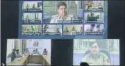  ?? HT PHOTO ?? ▪ DGP OP Singh interactin­g with ADGs, IGs, DIGs and police chiefs through the integrated video conferenci­ng system.