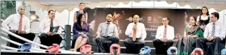  ??  ?? Dian Gomes, Director MAS Holdings (fifth from left) briefing the media at the Super Fighter press conference held at the MTV/MBC headquarte­rs. Also in the picture from left Isfer Deen, Sales Manager Airtel Lanka, Aubrey Peiris, President BASL, Ms....