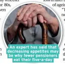  ??  ?? An expert has said that decreasing appetites may be why fewer pensioners eat their five-a-day