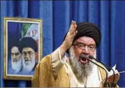  ?? EBRAHIM NOROOZI / ASSOCIATED PRESS ?? Ayatollah Ahmad Khatami delivers a sermon to thousands of worshipers in Tehran on Friday. He blames popular internatio­nal messaging apps for days of protests over the country’s flagging economy.