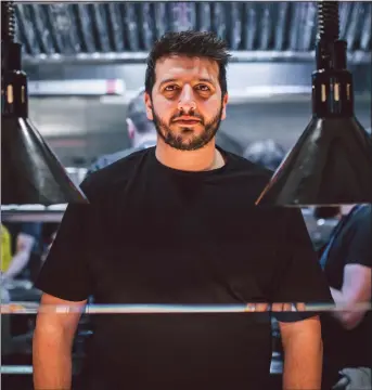  ??  ?? Chef Nico Simeone, above, and the interiors of his new venture, Public House, in Glasgow’s West End