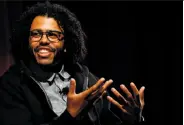  ?? Leah Millis / The Chronicle ?? “Hamilton” star Daveed Diggs answers questions from Chinaka Hodge in front of the teen audience.