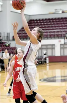  ?? Bud Sullins/Special to the Herald-Leader ?? Siloam Springs freshman Shelby Johnson goes up for a shot against Farmington on Dec. 13 at Panther Activity Center. The ninth-grade girls begin play in the Van Buren Tournament on Wednesday.
