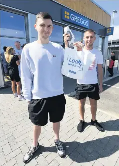  ??  ?? Ya beauty Joe and Lewis were happy with their first Greggs in a while