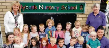  ??  ?? Gold star The children gave the nursery a huge thumbs up they are pictured with back row Margaret Gilmour, Frances Szmatites and front row Lorraine Stewart and Sarah Lloyd