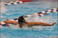  ?? DAVID C. TURBEN — FOR THE NEWS-HERALD ?? Kirtland’s Kaley Ream won the 100-yard butterfly during the Division II SPIRE District in 56.42.