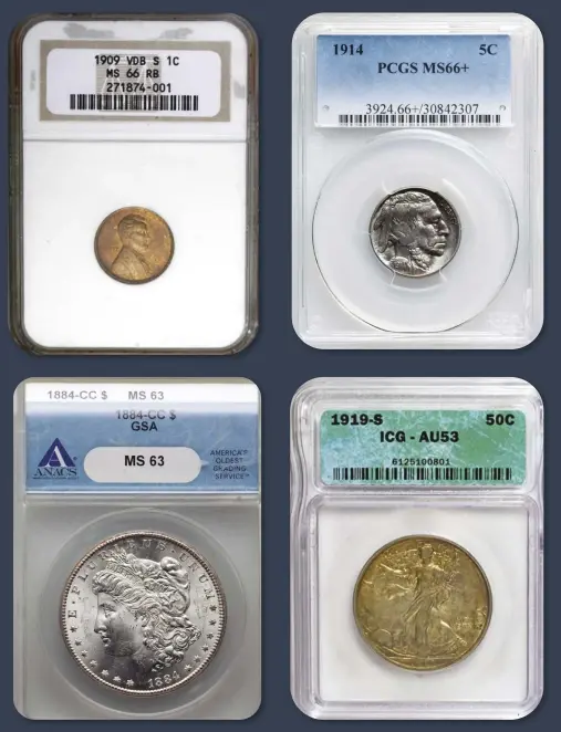  ?? COURTESY HERITAGE AUCTIONS HA.COM ?? Profession­al Coin Grading Service and Numismatic Guaranty Corporatio­n have both led marketplac­e growth in recent years, while ANACS and Independen­t Coin Graders have also played important roles in the expansion of the third-party coin market.