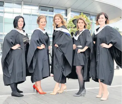  ??  ?? On trend HND Beauty Therapy graduates, from left, Gillian Neave, Deeonne Donavan, Megan Pirie, Sylwia Holc and Lauren Blakeborou­gh