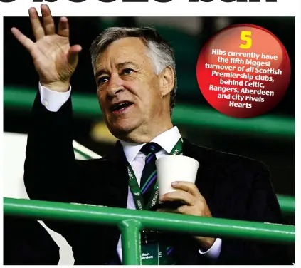  ??  ?? Cheers: Hibs owner Ron Gordon would love to see alcohol sales trialled at Scottish grounds
