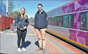  ??  ?? Keeping us informed: ARTC representa­tives Olivia Whittaker and Nathan Kirkwood at Benalla Train Station.