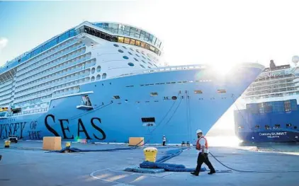  ?? SUSAN STOCKER/SOUTH FLORIDA SUN SENTINEL ?? Royal Caribbean’s Odyssey of the Seas arrives at Port Everglades on June 10.