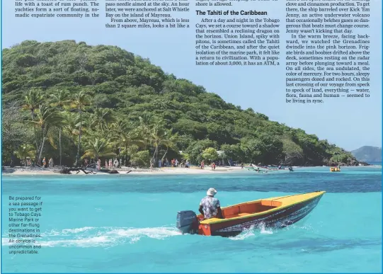  ?? ?? Be prepared for a sea passage if you want to get to Tobago Cays Marine Park or other far-flung destinatio­ns in the Grenadines. Air service is uncommon and unpredicta­ble.