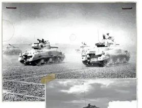  ??  ?? Sherman-tanks fra de allierede styrker i Nordafrika på jagt efter tyskere og italienere på tilbagetog i november 1942.