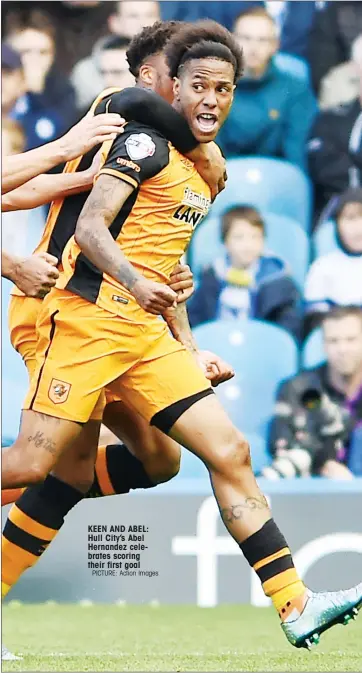  ?? PICTURE: Action Images ?? KEEN AND ABEL: Hull City’s Abel Hernandez celebrates scoring their first goal