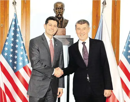  ?? (vlevo) se včera sešel s premiérem v demisi Andrejem Babišem, schůzku s Milošem Zemanem v plánu nemá FOTO MAFRA – MICHAL ŠULA ?? Paul Ryan