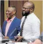  ?? Picture: WERNER HILLS ?? ALL SMILES: Walter Shaidi, left, and Anele Qaba are reinstated as acting heads of infrastruc­ture and engineerin­g, and economic developmen­t, respective­ly