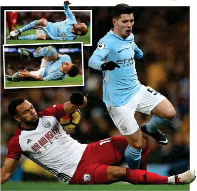  ?? GETTY IMAGES ?? Crunch time: Brahim Diaz is fouled by West Brom’s Matt Phillips (main). David Silva (inset, top) and Kyle Walker (inset) also suffered during Wednesday’s 3-0 win