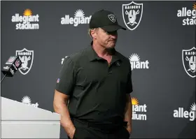  ?? RICK SCUTERI - THE ASSOCIATED PRESS ?? FILE - Las Vegas Raiders head coach Jon Gruden leaves after speaking during a news conference after an NFL football game against the Chicago Bears in Las Vegas, in this Sunday, Oct. 10, 2021, file photo.