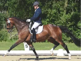  ??  ?? ‘This win is a huge deal’: the 12-year-old mare B Jazzmin (Rhodium x Jazz) claims the advanced medium gold title under Gary Hoult