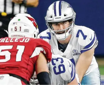  ?? Vernon Bryant / TNS ?? Cowboys rookie quarterbac­k Ben DiNucci is set to go under center in the first start of his career Sunday night against the Philadelph­ia Eagles following a concussion to Andy Dalton.