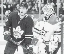  ?? CANADIAN PRESS FILE PHOTO ?? In his NHL debut in Toronto on March 14, Maple Leafs left-winger Andreas Johnsson, left, tries to screen Dallas Stars goalie Kari Lehtonen.
