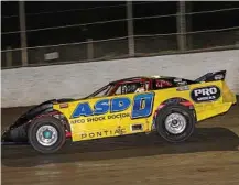  ?? Contribute­d Photo: ?? FAST FINISHER: Justin Randall wins the Brims Concrete Super Sedan Series at Toowoomba’s Hi Tec Oils Speedway.