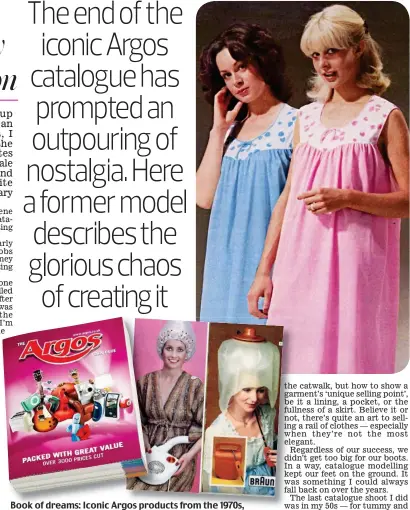  ??  ?? Book of dreams: Iconic Argos products from the 1970s, above, and Jilly, top right, in her catalogue modelling days