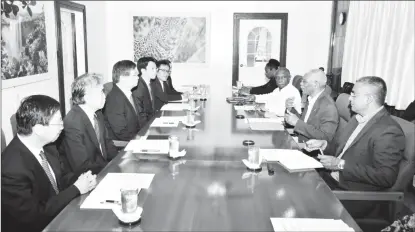  ??  ?? President David Granger (second, from right) and other government officials meeting with representa­tives of Chiyoda Corporatio­n and Mitsubishi Corporatio­n (seated at left) at State House on Friday.