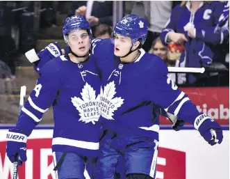  ?? FRANK GUNN/THE CANADIAN PRESS ?? Auston Matthews, left, and William Nylander hope to, first, get the Maple Leafs past the first round. Toronto hasn’t won a playoff series since 2004.