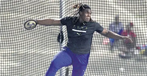  ?? GLADSTONE TAYLOR ?? Fedrick Dacres in action in the Men’s Discus Throw final at Velocity Fest 11 at the National Stadium on Saturday, April 23.