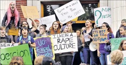  ??  ?? Students at the University of Oregon protest sexual assaults — but do surveys tell the whole story?